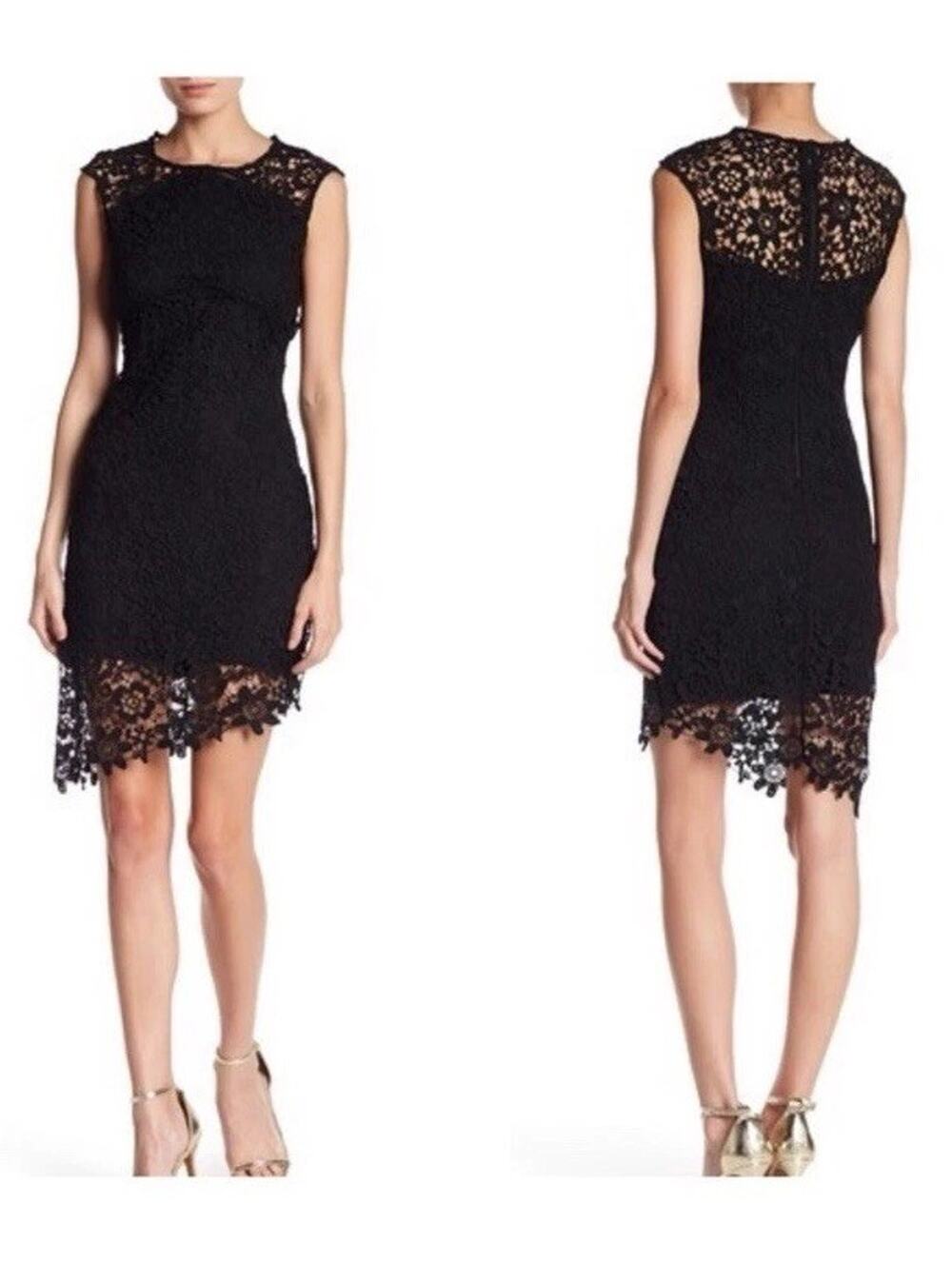 Bebe Black Lace Floral Asymmetrical Hem Cocktail Dress Size 10 Goth Whimsigoth